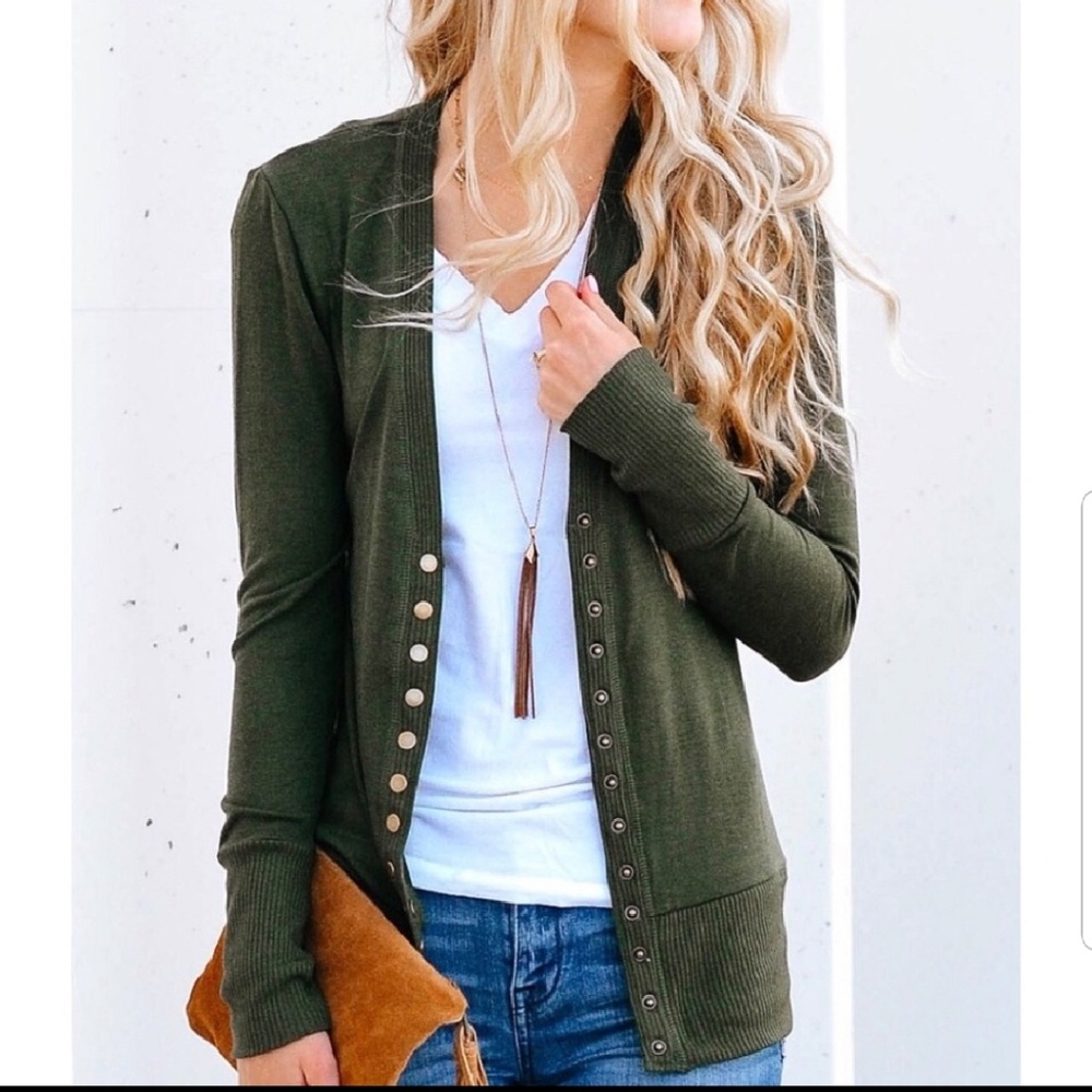 Olive button cardigan sweater